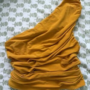 Express Mustard Yellow One-Shoulder Top